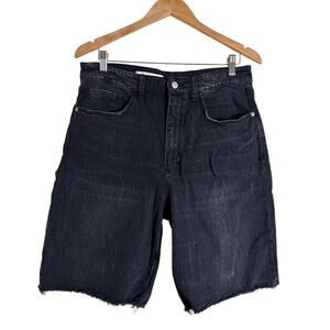 Pilcro by Anthropologie Women High Waisted Raw Hem Bermuda Shorts Size 30 Black